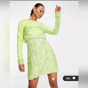 ASOS DESIGN 2 in 1 detachable embellished sequin mini dress in lime